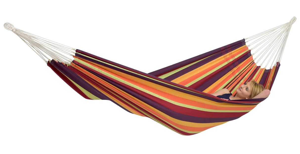 Colourful striped hammock on a white background
