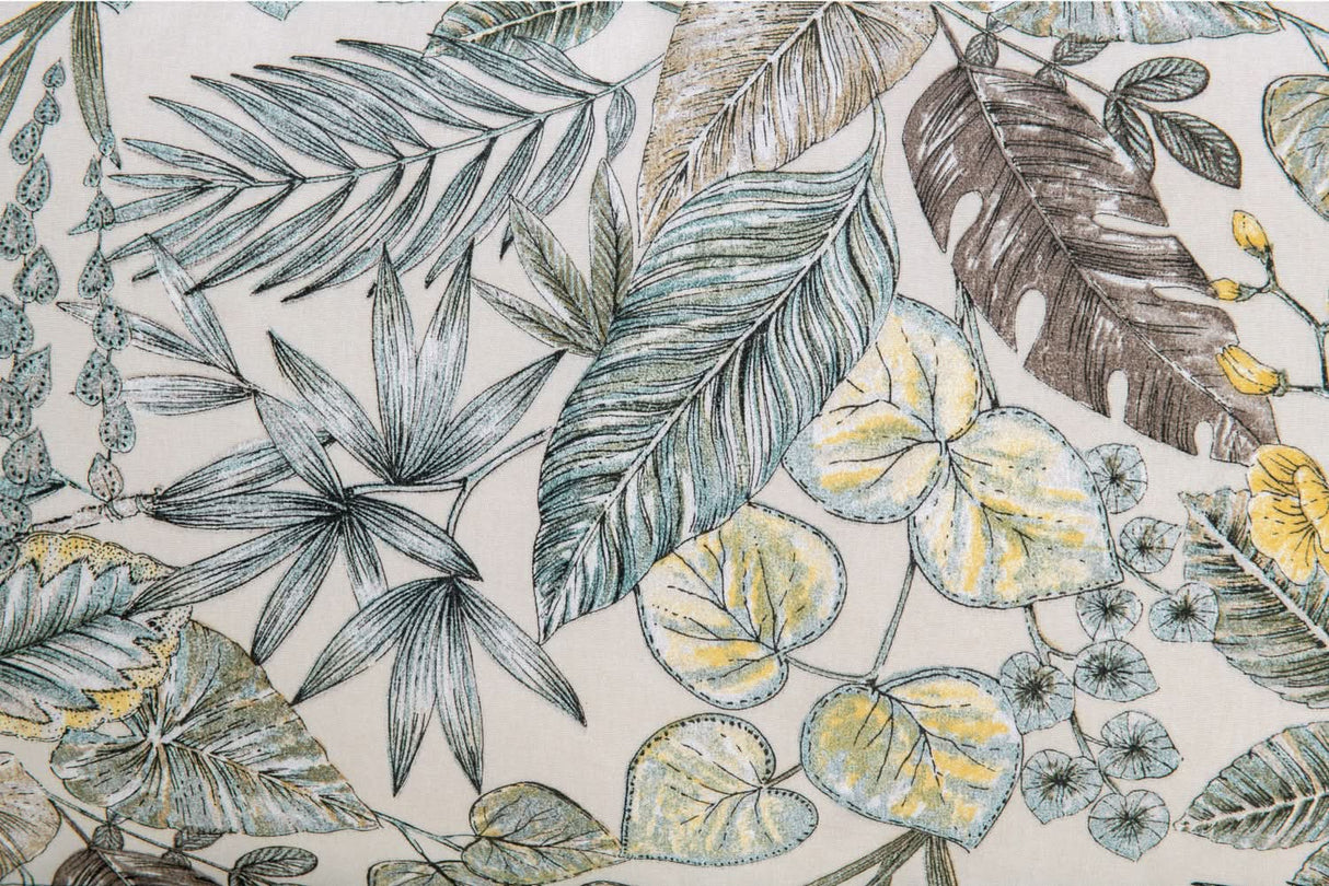 Pattern of tropical leaves and flowers on a light background