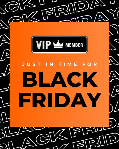 Orange sign with 'VIP Member' badge and 'Black Friday' text on a black background with 'Black Friday' pattern.
