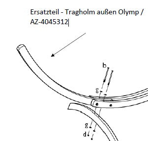 Technical drawing of a replacement part labeled 'Ersatzteil - Tragholm auönnen Olymp / AZ-4045312'.