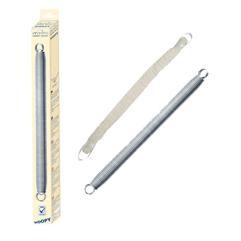 Metal spring with packaging on a white background