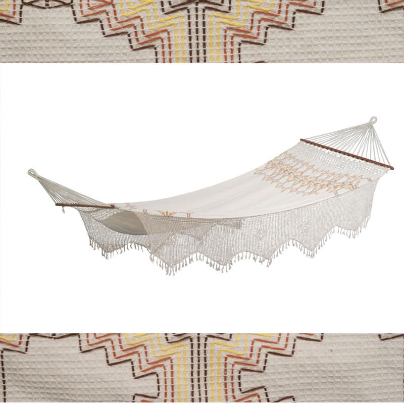 Textured hammock with geometric patterned background