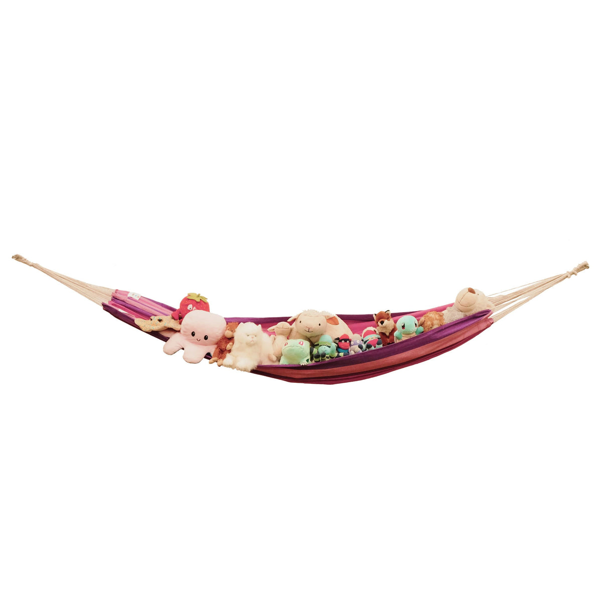 Hammock with stuffed animals on a white background