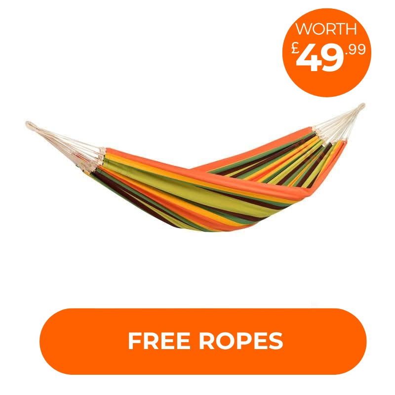 Colourful hammock with free ropes offered on a white background