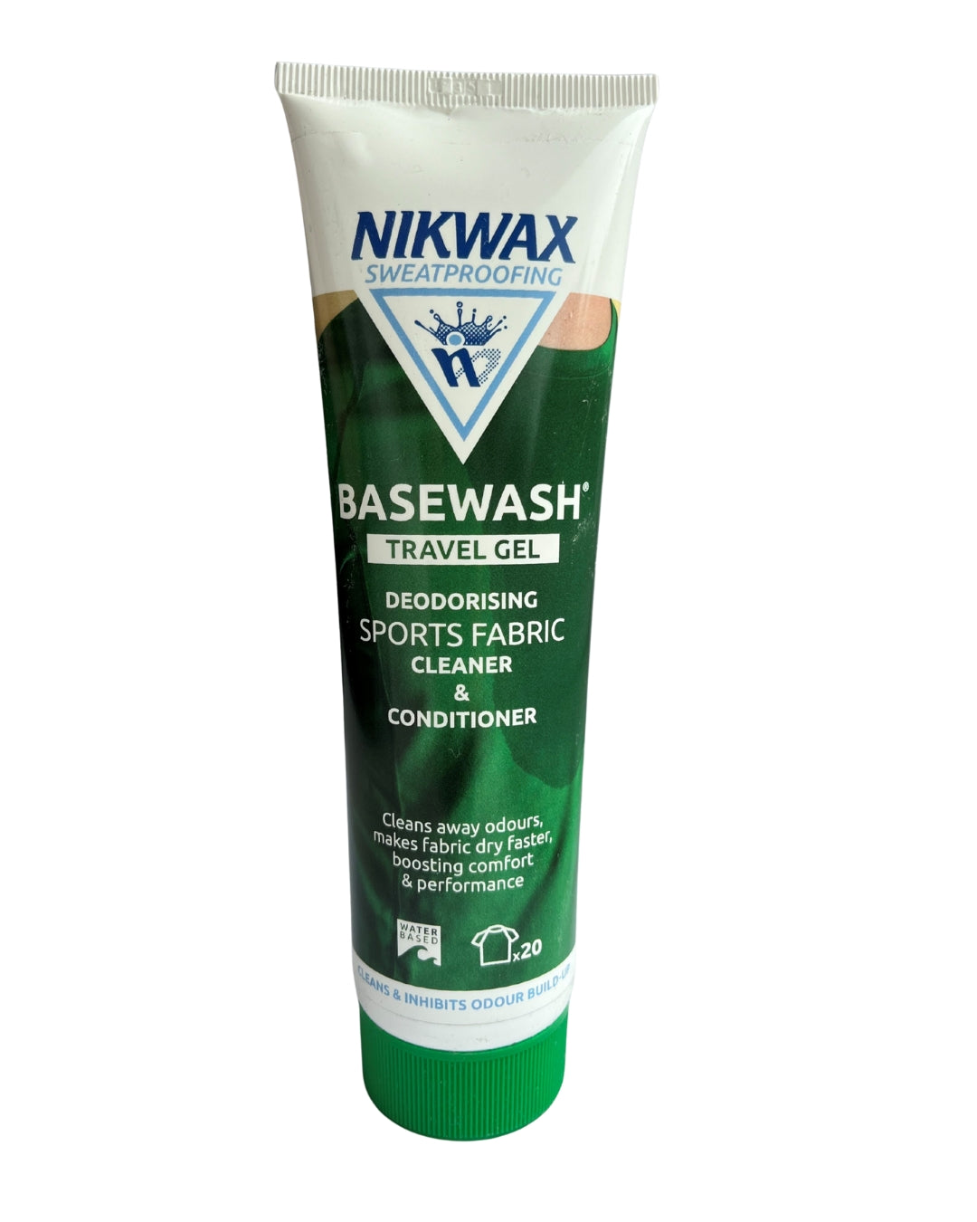 Nikwax Basewash travel gel tube on a white background