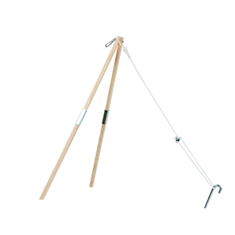 Wooden tripod with metal legs on a white background