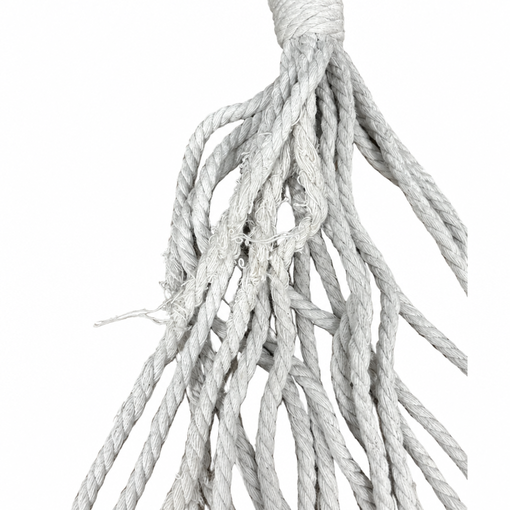 Close-up of frayed suspension ropes and loose fibres on the Grade C clearance Salsa Marine Hammock