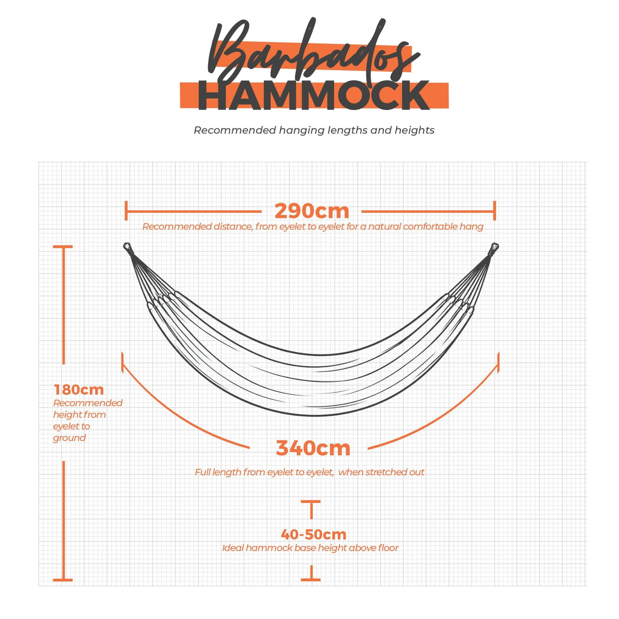 Barbados hammock dimensions on white background
