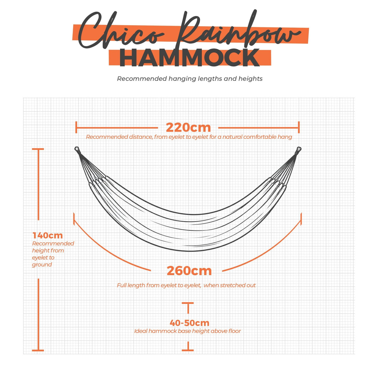 Chico rainbow children's hammock dimensions on a white background