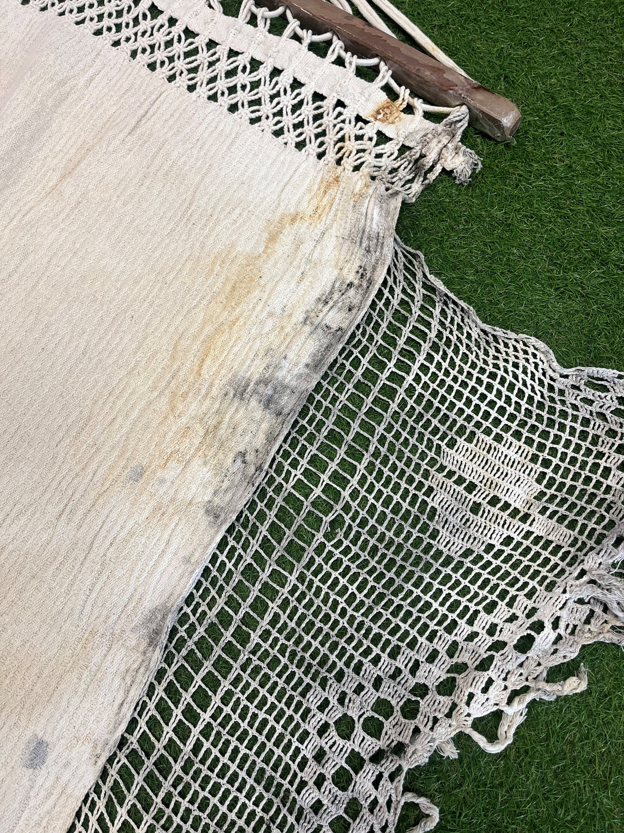 Mildew and discolouration on a hammock