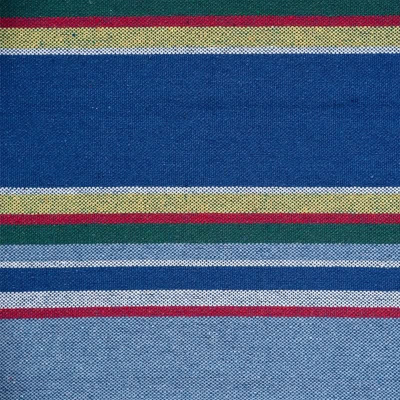 Close-up of fabric with multicolored stripes on a blue background