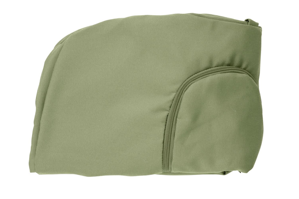 Green cushion with zipper on a white background