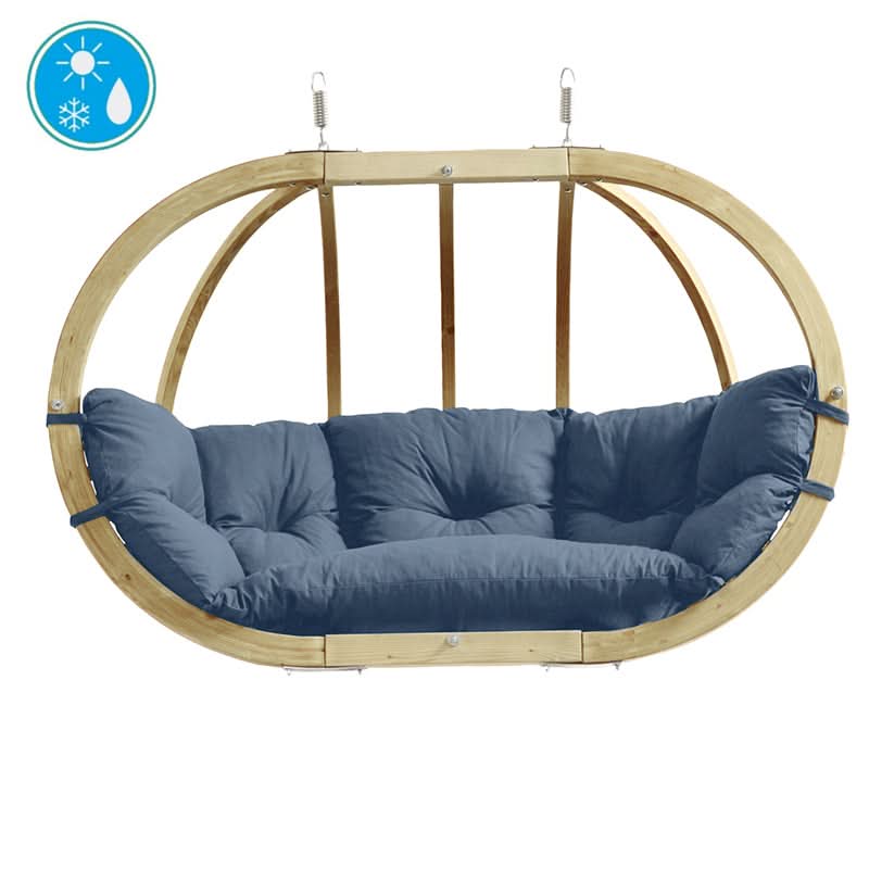 Globo Royal Brisa Double Seater Hanging Egg Chair Weatherproof Blue.