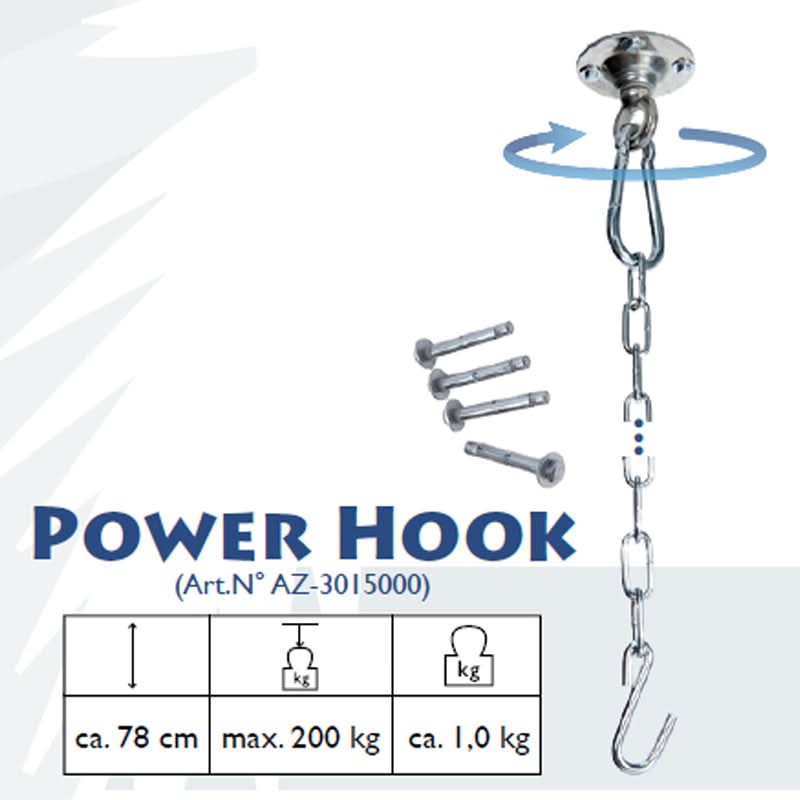 Power hook with chain and screws on a white background