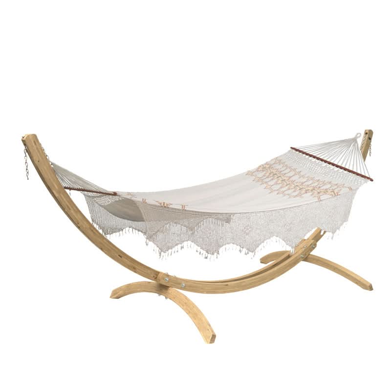 Hammock with wooden stand on a white background