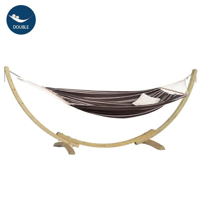 Hammock with wooden stand on a white background, featuring the brand 'Double'.