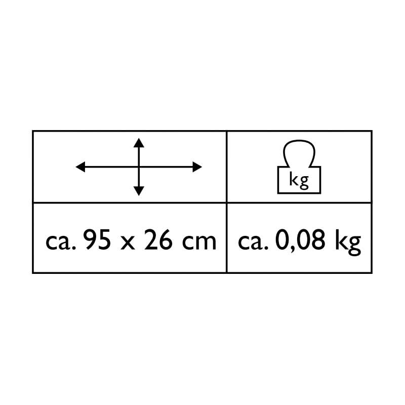 Measurement chart with dimensions and weight on a white background