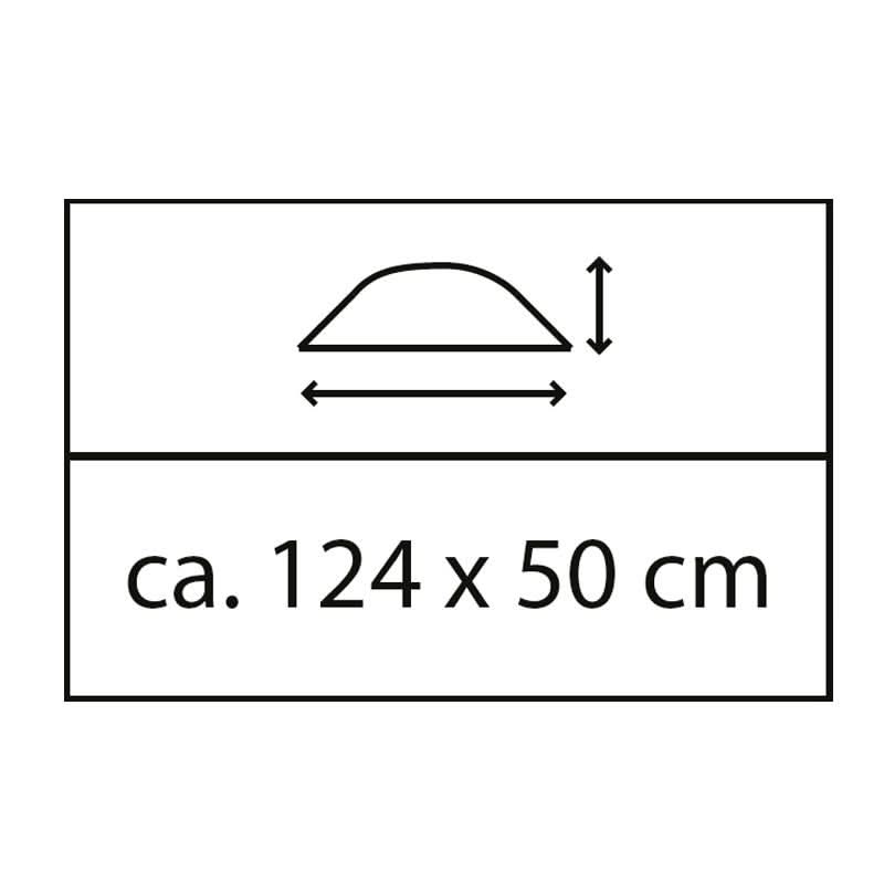 Measurement chart showing a dome shape with dimensions ca. 124 x 50 cm on a white background.