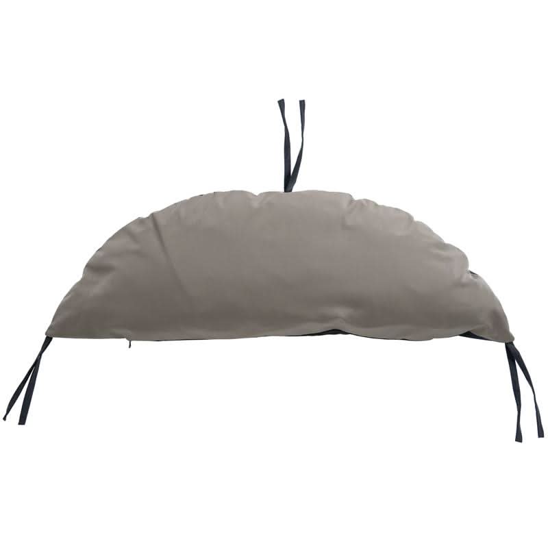 Grey cushion with black straps on a white background