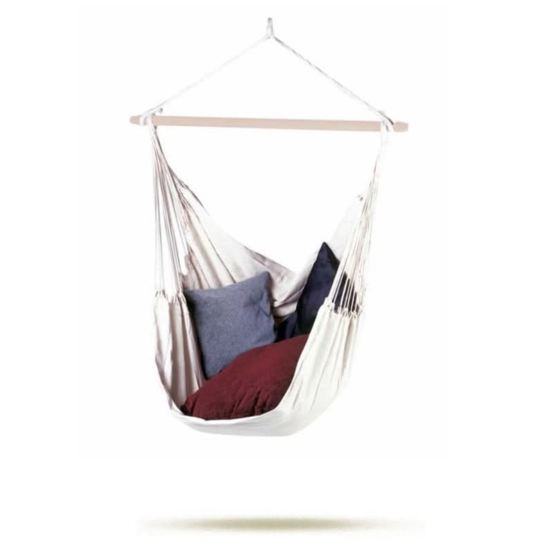 Hanging chair with cushions on a white background