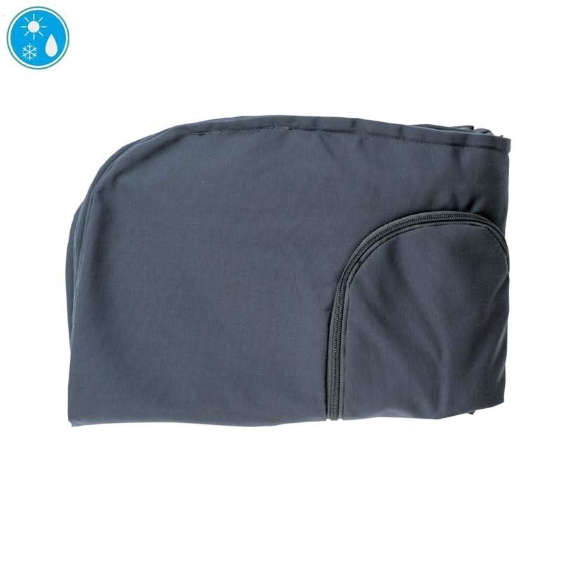 Dark grey stroller cover with a zipper on a white background