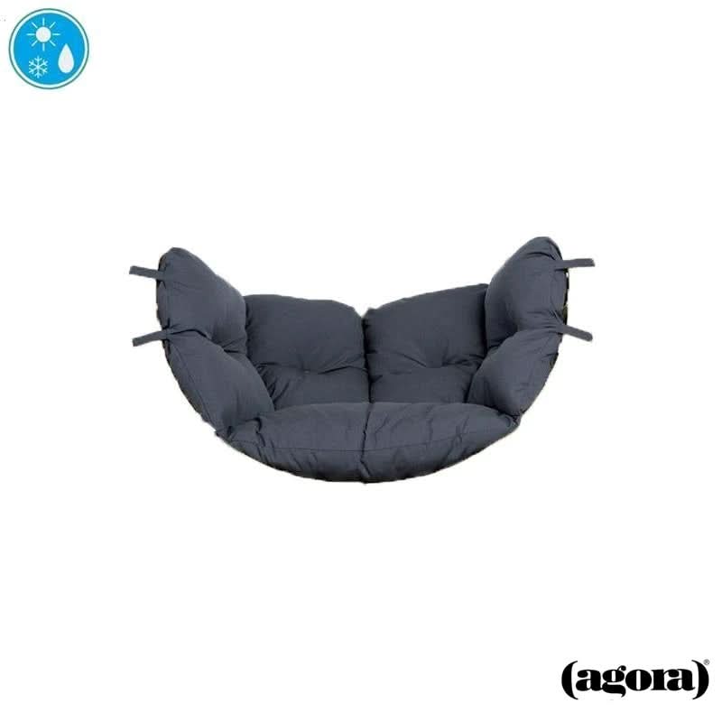 Grey pet hammock with 'agora' branding on a white background