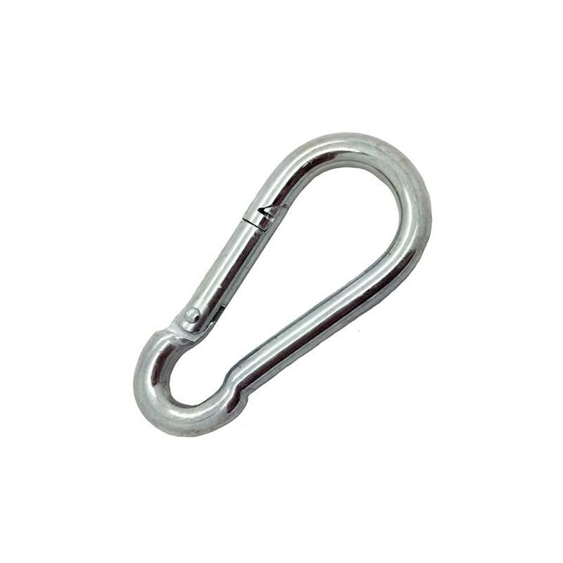 Metallic carabiner on a white background