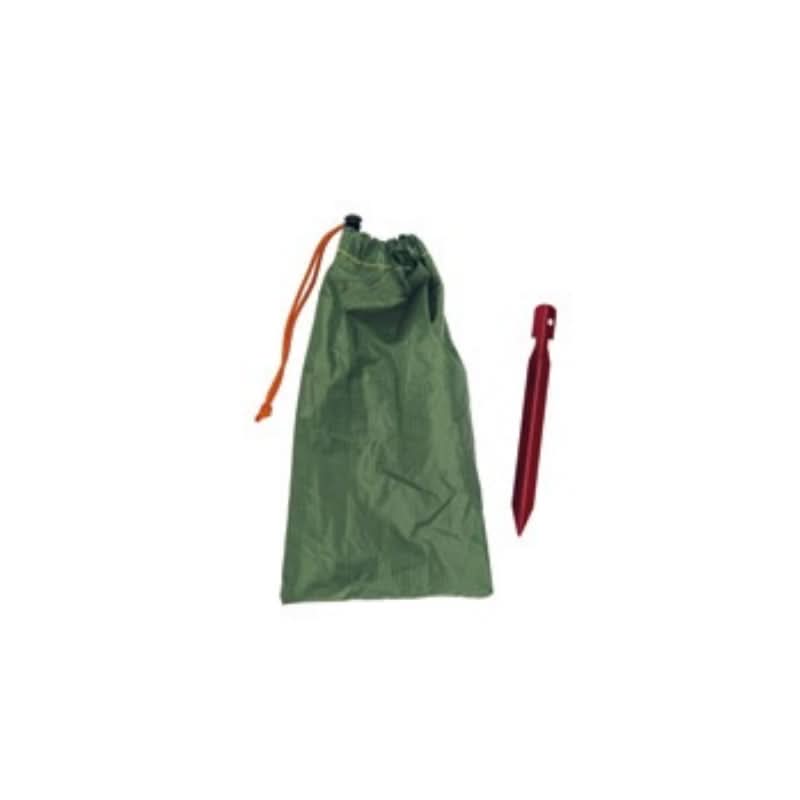 Green drawstring bag with a red pen on a white background