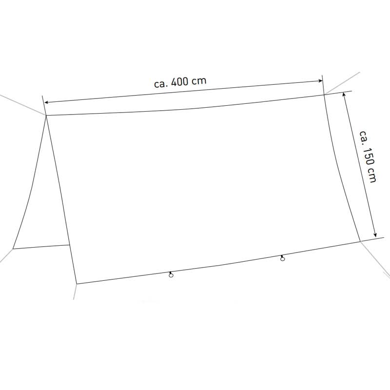 Measurement chart showing dimensions of a rectangular area with approximate measurements in centimetres.