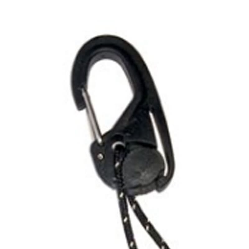 Black carabiner with a lanyard on a white background