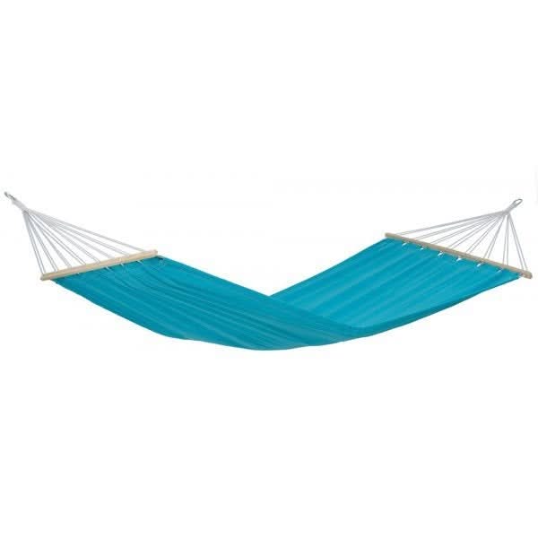 Blue hammock with white ropes on a white background