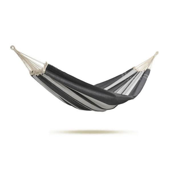 Black and grey striped hammock on a white background