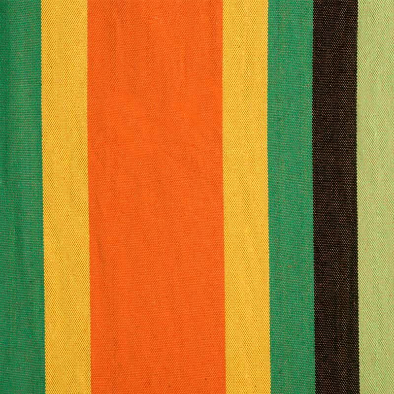 Colour swatch with vertical stripes in green, yellow, orange, black, and light green.