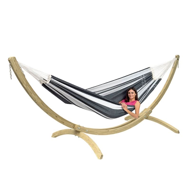 Hammock with wooden stand on a white background