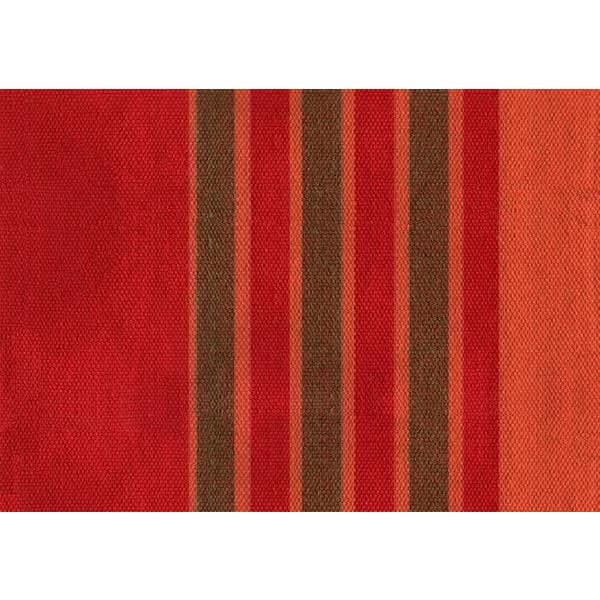 Red fabric with brown stripes on a white background