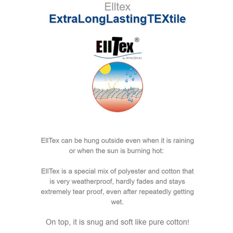 Advertisement for Ellitex ExtraLongLastingTEXtile with brand logo and product description on a white background.