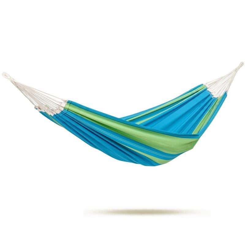 Blue and green hammock on a white background