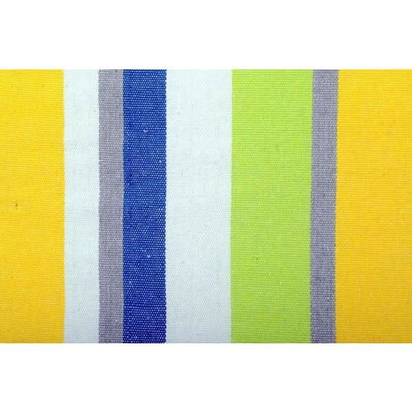 Striped ribbon with yellow, blue, white, and green colours on a white background