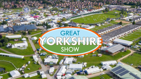 Aerial view of the Great Yorkshire Show with event logo overlay