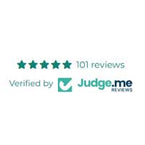 Logo of Judge.me with five stars and '101 reviews' text on a white background