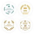 Set of certification badges with text on a white background