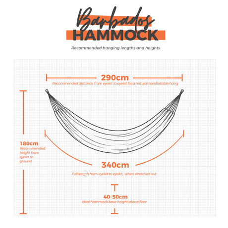 Barbados hammock dimensions on white background