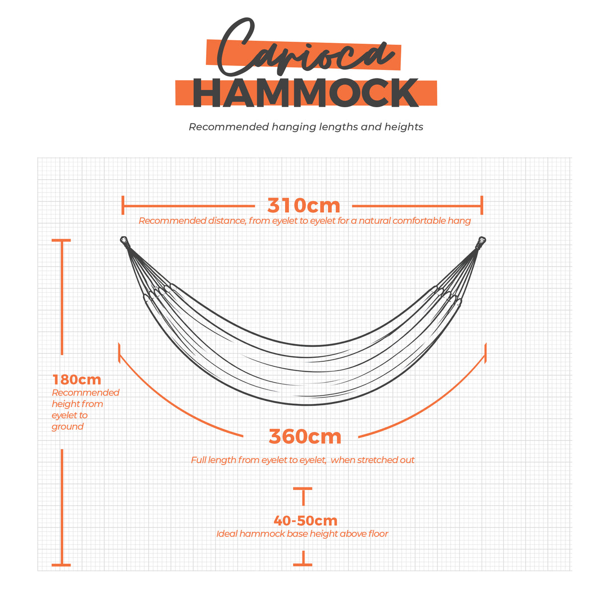 Carioca hammock dimensions on a white background