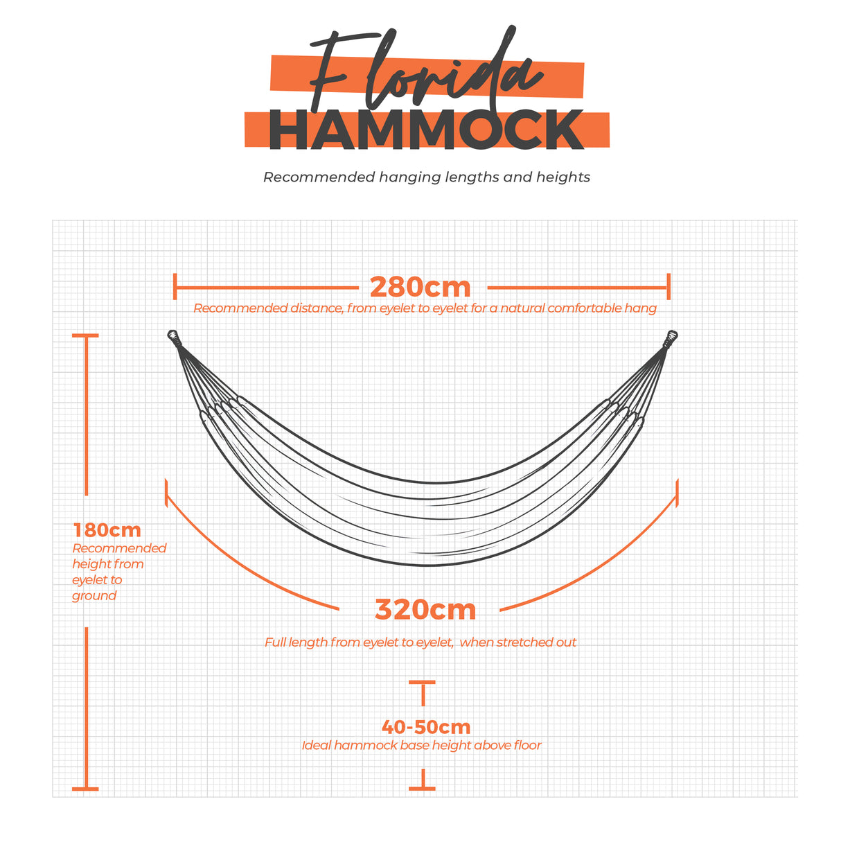 Florida hammock hanging dimensions on a white background