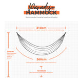 Paradiso hammock hanging dimensions on a white background.