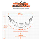 Tahiti Hammock size chart with dimensions on a white background