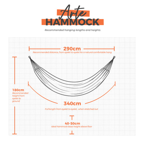 Arte Hammock dimensions on a white background.