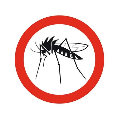 Mosquito symbol inside a red circle on a white background