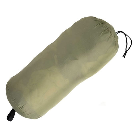 Green sleeping bag on a white background