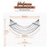 Palacio hammock hanging dimensions on a white grid background